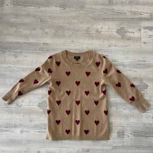 J Crew Cashmere Sweater with Hearts pattern